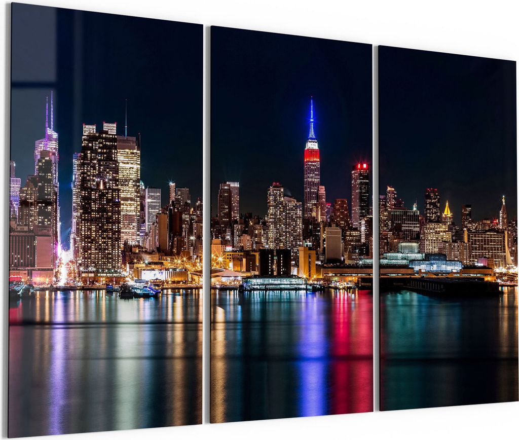 DEQORI Glasbild Echtglas 3x50x100 cm 'Chicago bei Nacht' Wandbilder XXL groß
