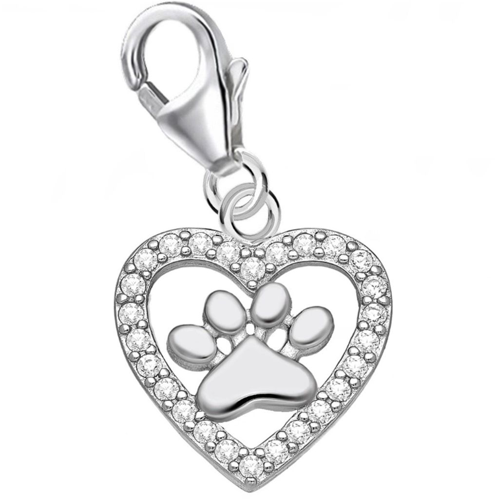 Pfote im Herzen Charm Anhänger für Tierfreunde I Echtschmuck