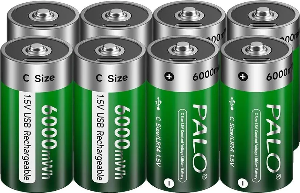 Batteries rechargeables 6000mWh AA avec 8 piles et chargement USB Type C