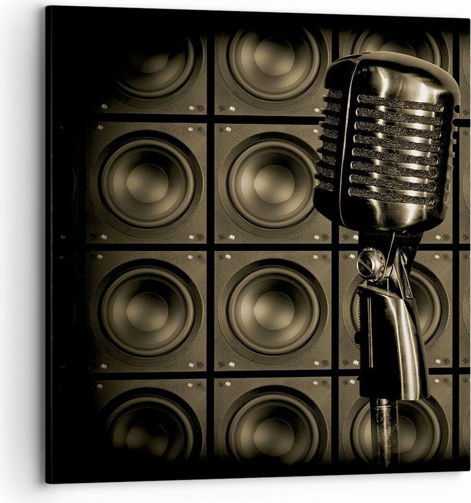 Bild auf Leinwand - Leinwandbild - Mikrofon Retro Singen - 70x70cm - Wand Bild - Wanddeko - Leinwanddruck - Bilder - Kunstdruck - Wanddekoration - ...