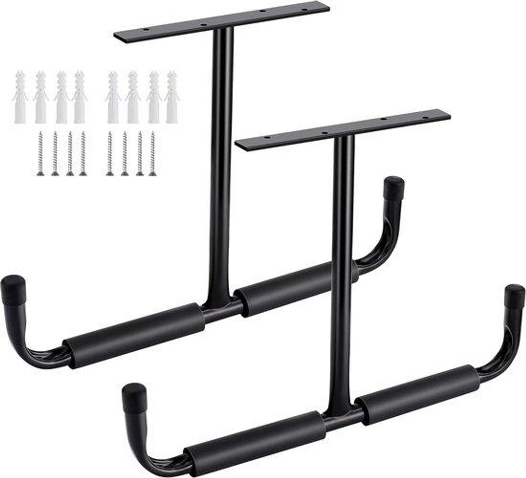 Geschlossene Haken Plafondregal für Werkstatt und Garage - Set aus 2 Stück, Schwarz, Holz und Metall