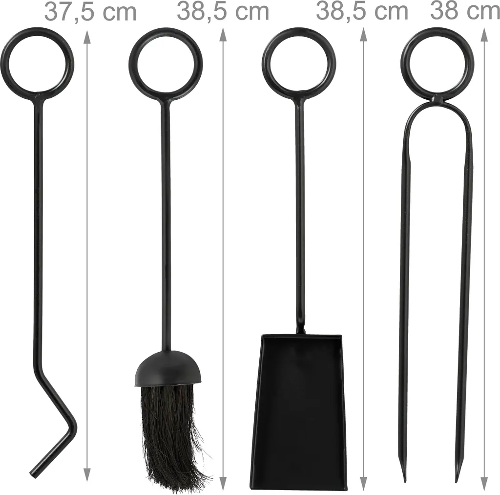 Relaxdays Set de 5 Couverts de Cheminée en Acier Noir Robuste 60 cm