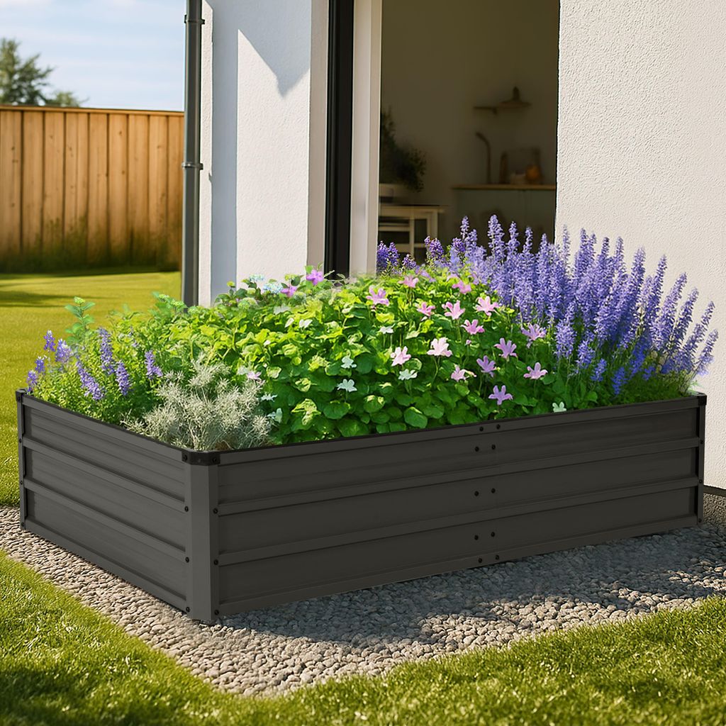 180x90x30 cm Rechteckiges Verzinktes Hochbeet, Dunkelgrau Produktbild 