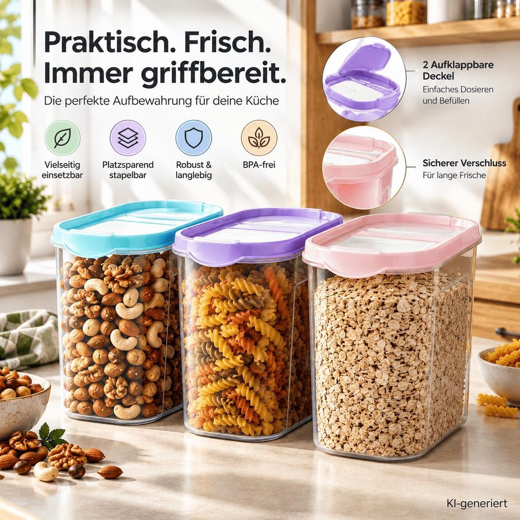 Schüttdosen 3er Set 1,4 Liter Vorratsdosen Müsli