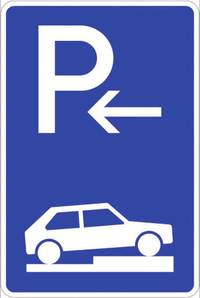 Verkehrsschild VZ315-76, Parken halb auf Gehwegen quer rechts (Anfang), Alu, ...