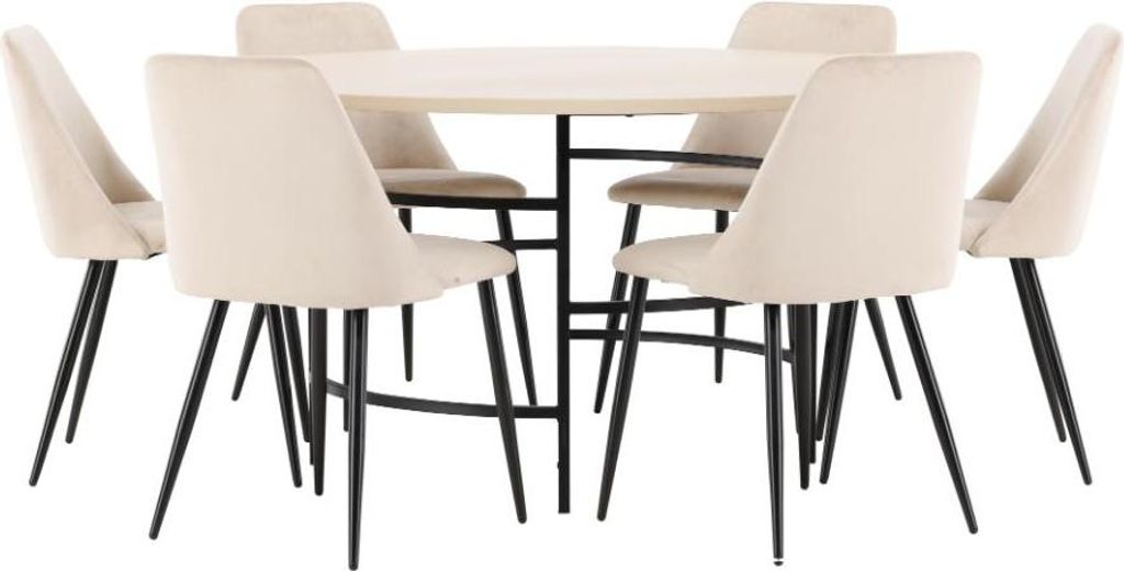 Copenhagen Essgruppe Tisch Ø140cm und 6 Stühle whitewash, beige.