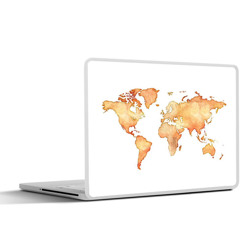 MuchoWow Laptop Aufkleber Sticker Cover Weltkarte - Orange - Aquarell 40x30 cm - Laptop Dekoration - Selbstklebend
