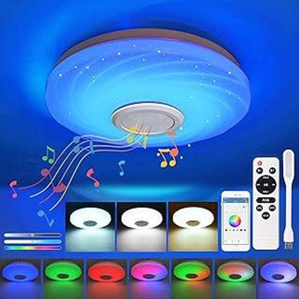 LED Deckenleuchte Dimmbar Deckenlampe Fernbedienung 36W Lampe RGB Farbwechsel Smart Lautsprecher + USB Licht Jugendzimmer Kinderzimmer Junge Zimmer...