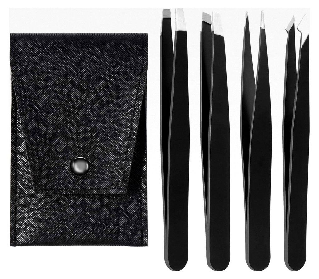 4-teiliges Pinzetten-Set, Präzisionspinzetten aus Edelstahl, Augenbrauenpinzette mit Anti-Rutsch-Beschichtung, für Augenbrauen, Wimpern, eingewac...