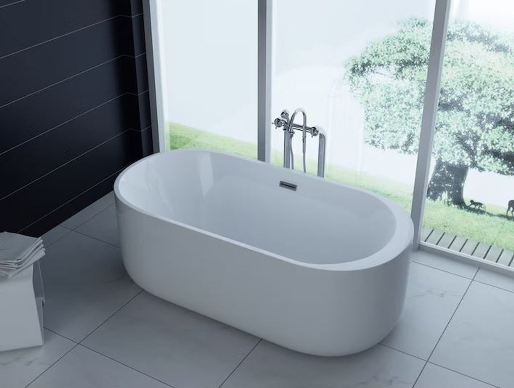 PureHaven freistehende Luxus Acryl-Badewanne 170x80cm elegant inkl. Siphon und Überlaufschutz leicht zu pflegende Oberfläche extra starker Rahmen...