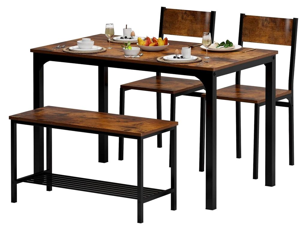 Essgruppe für 4 Personen, Esstisch mit 2 Stühlen und 1 Bank für Küche, Wohnzimmer und Essbereich