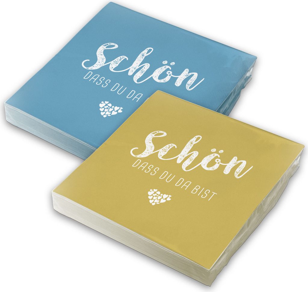 itenga 40x Serviette Schön dass du da bist (20x nordic blau - 20x curry gelb)