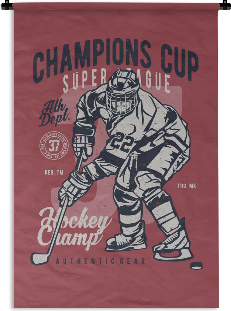MuchoWow Wandteppich Wandbehang Mancave - Sport - Eishockey - Vintage 120x180 cm Tapisserie Dekoration Wandtuch - Schlafzimmer - Dekorationen fü...