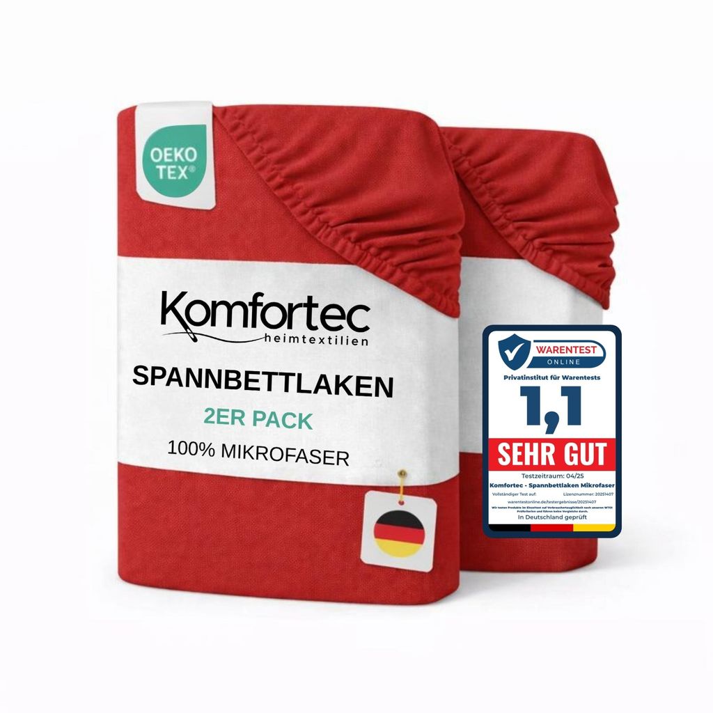 Komfortec Spannbettlaken 2er 160x200 cm, Bettlaken Boxspringbett bis 15cm - 30cm Matratzenhöhe, Rot