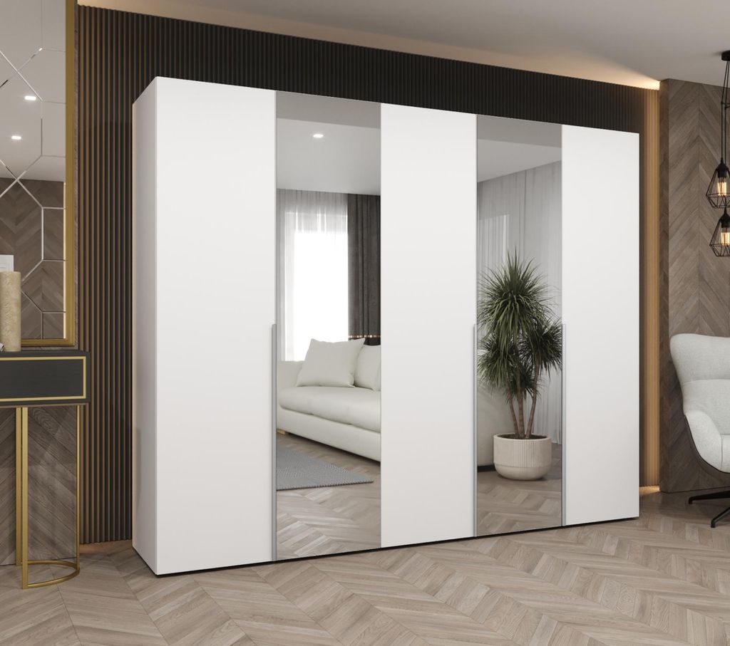 Kleiderschrank 250 cm ASUDA mit Spiegeln - weiß/Kaschmir
