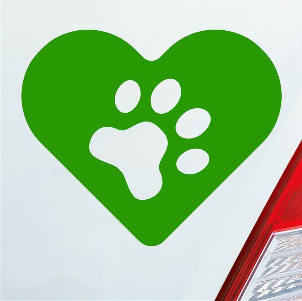 Auto Aufkleber Hund Herz Liebe Pfote Dog Heart KFZ 11,5x9,5 cm Hellgrün Sticker Heckscheibenaufkleber