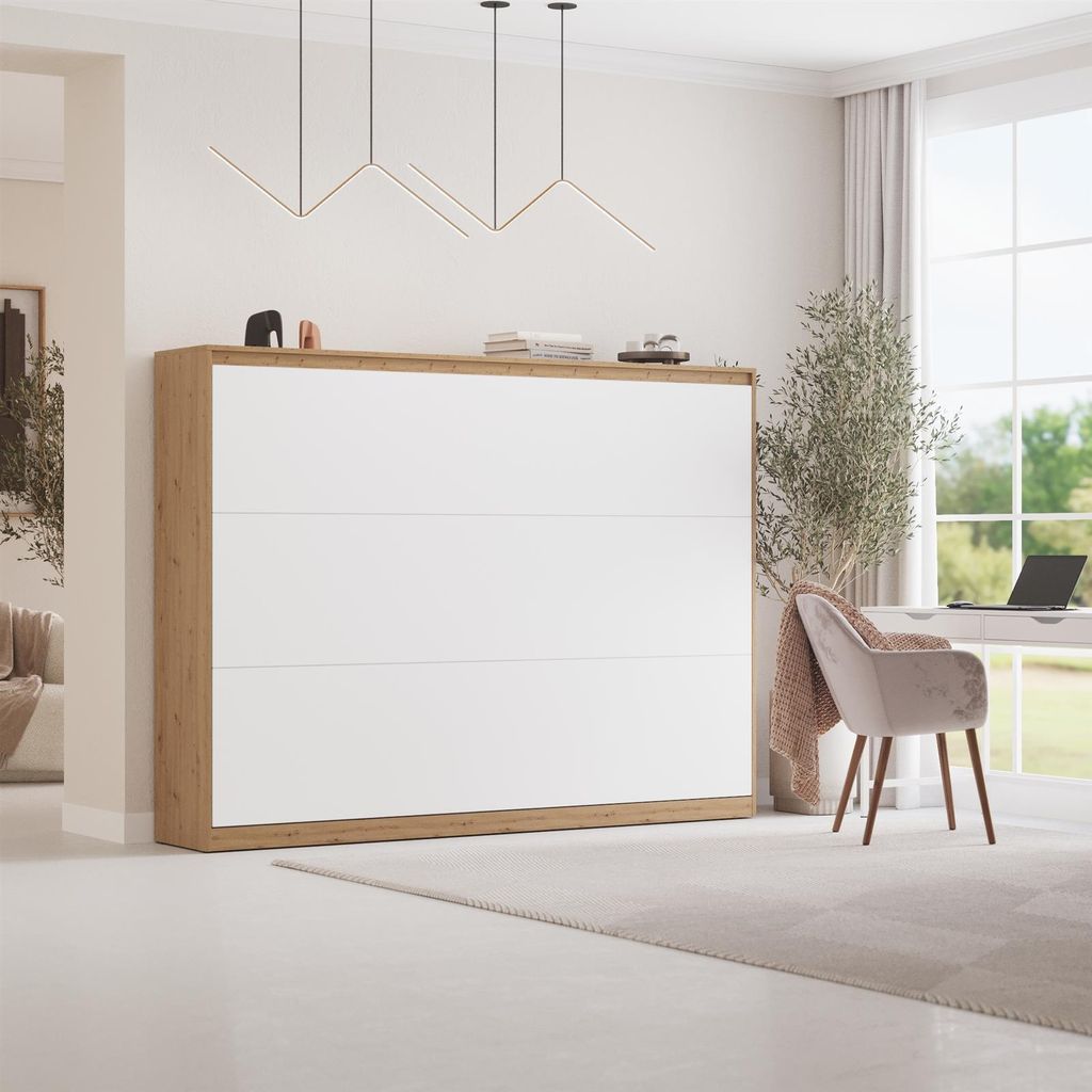 Schrankbett Querbett Wildeiche/Weiss 140x200H ohne Taschenfederkernmatratze