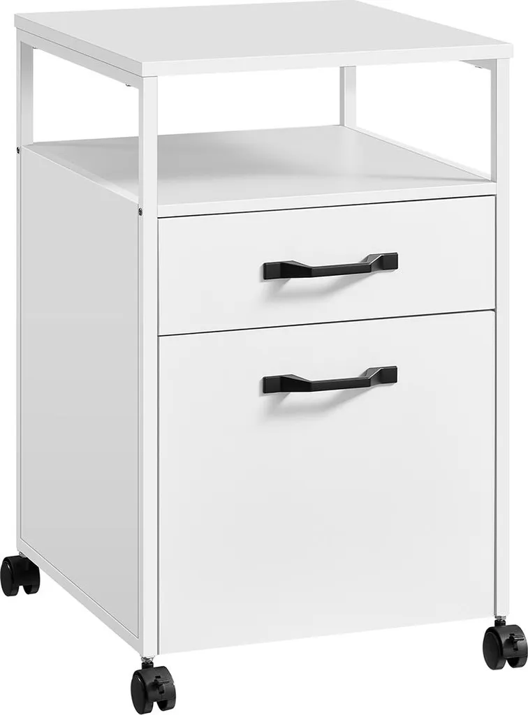 Caisson de bureau mobile à 2 tiroirs, petit meuble de rangement blanc