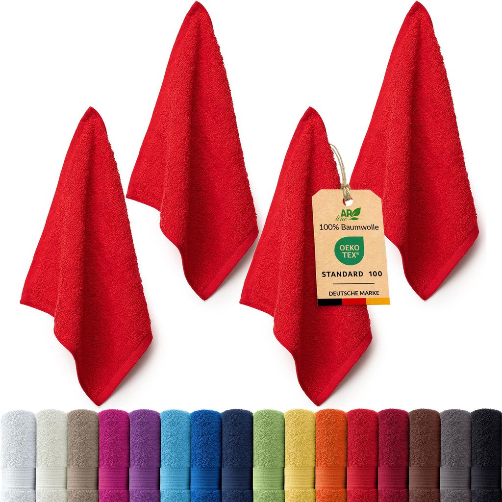 4er-Set ARIZONA Handtuch-Serie von AR Line – 100% Baumwolle, 500 g/m², 4er-Set Seiftücher 30x30 cm, Rot