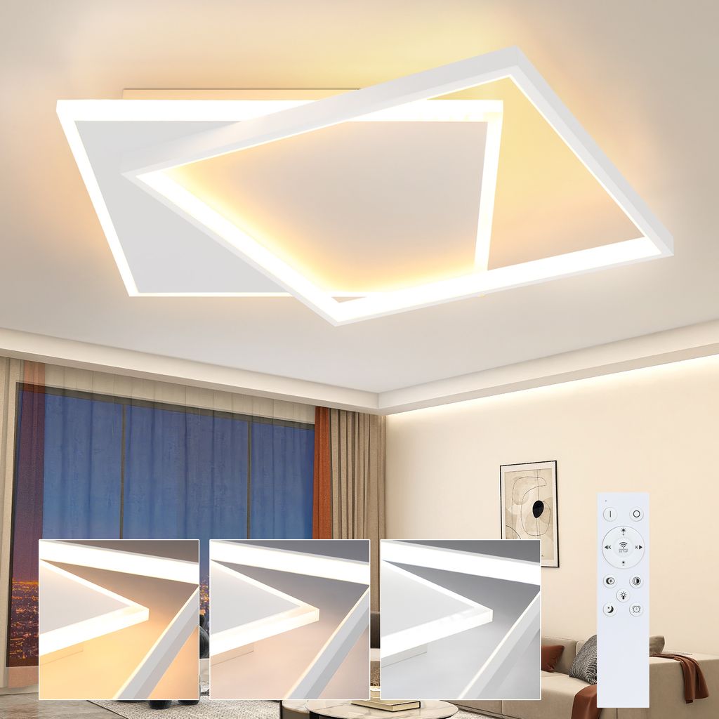 ZMH LED Deckenleuchte Dimmbar Weiß Deckenlampe Wohnzimmer mit Fernbedienung 42W Quadratische Lampe für Schlafzimmer Büro Küche Esszimmer