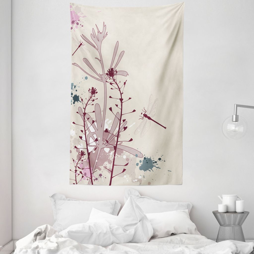 ABAKUHAUS Blassrosa Wandteppich und Tagesdecke, Grunge Drangonfly aus Weiches Mikrofaser Stoff Waschbar ohne Verblassen Digitaldruck, 140 x 230 cm,...