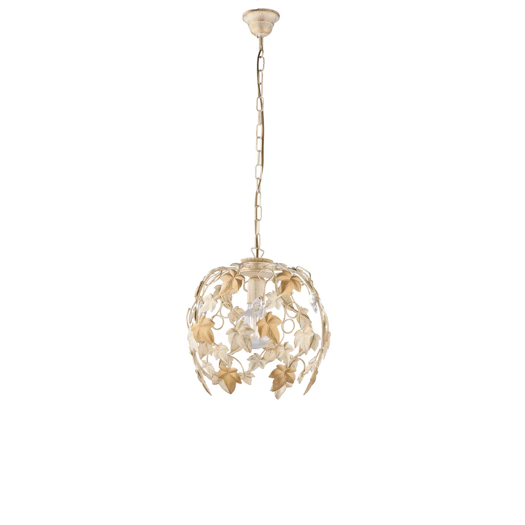 Lustre 1 lumière en fer forgé ivoire or antique et strass cristal Edera