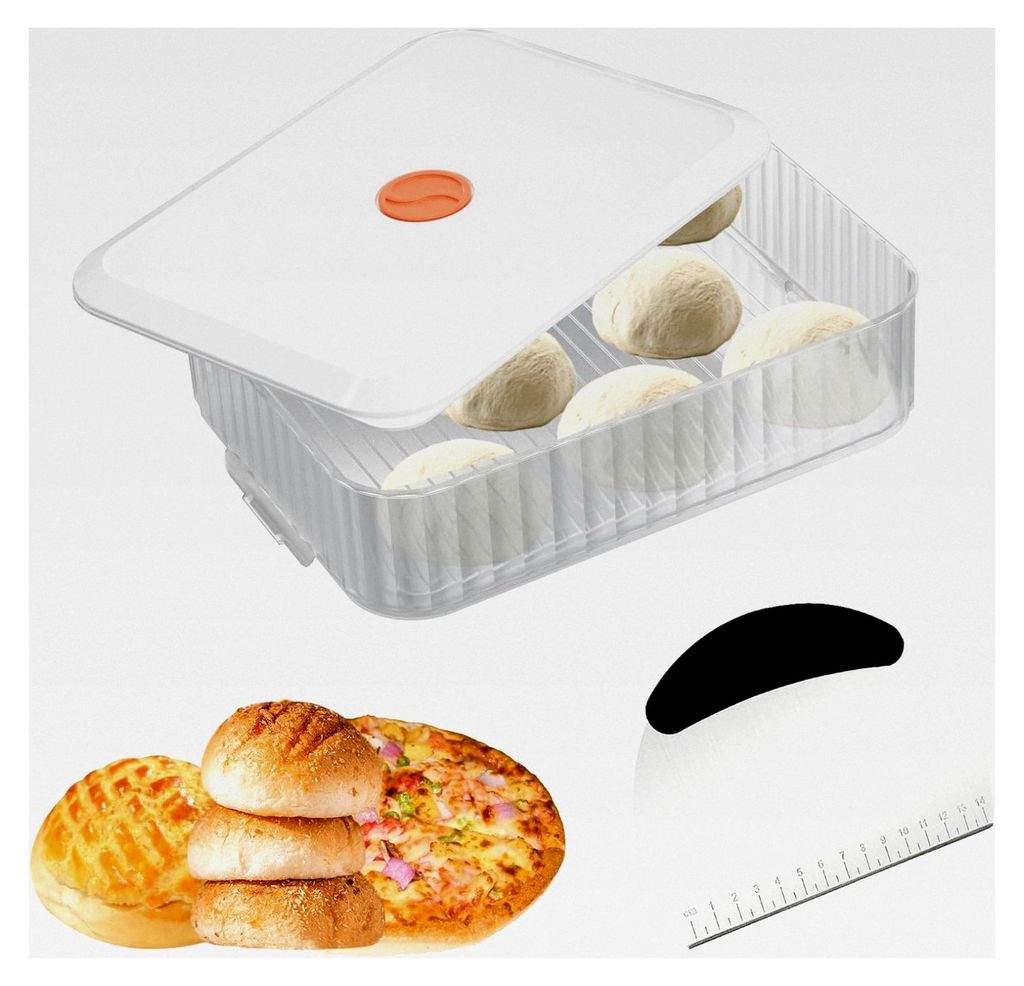 Weiße Pizzaballenbox mit Deckel und Edelstahl Teigkarte, 31 × 23 × 8,7 cm, Pizzabox mit Datumsaufzeichnung, feuchtigkeitsbeständige Gärbox