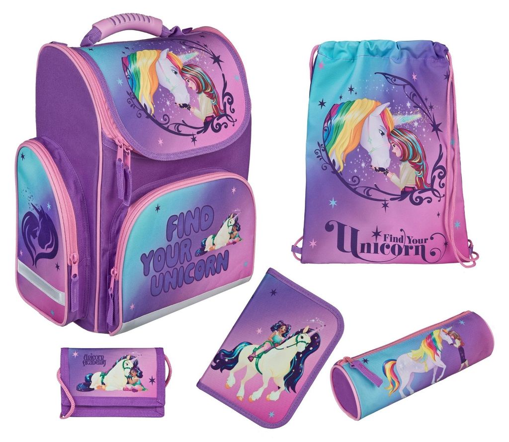 Schulranzen Unicorn Academy 5-teilig, Schultaschen Set Produktbild 