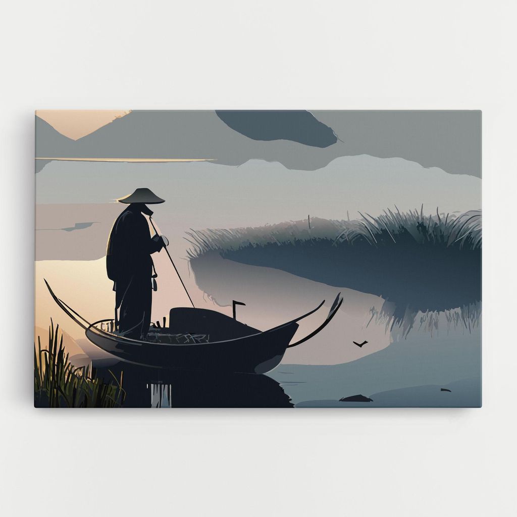 ARTHUB Leinwandbild 20x30 cm, Japan Lake Man | Wohnzimmerdekoration, Hängende Bilder, Wanddekoration, Heimdekoration, Landschaften, Seen