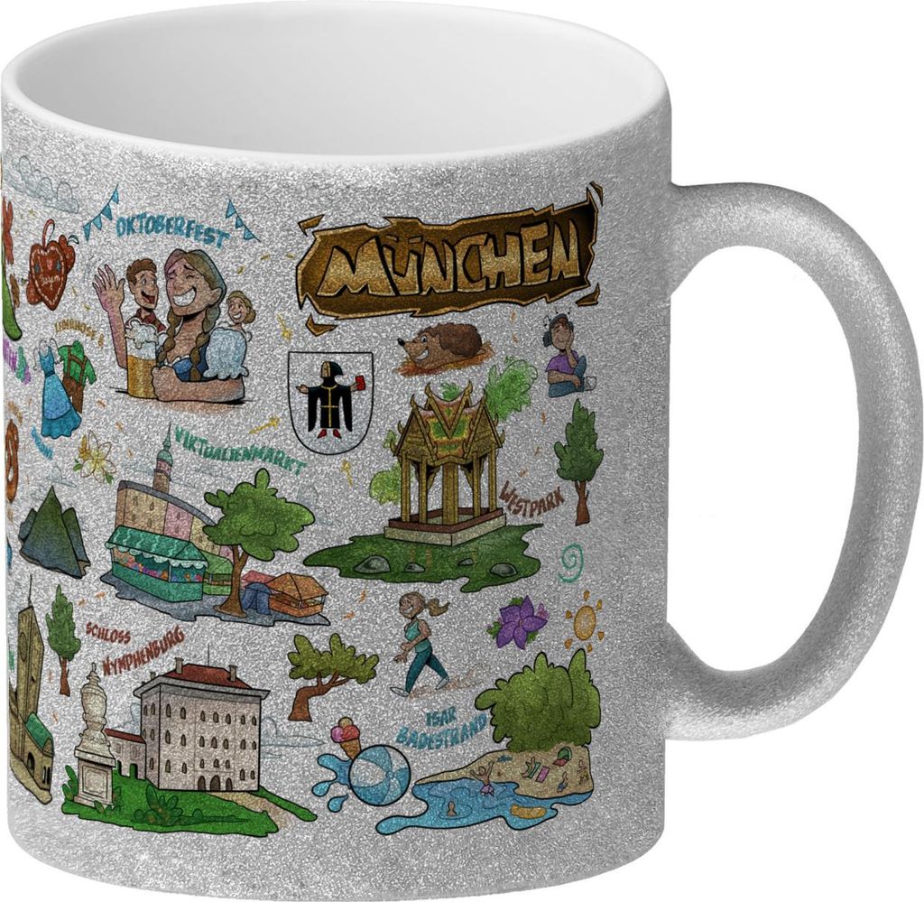 München Pop Art Comic Glitzer-Kaffeebecher Souvenir