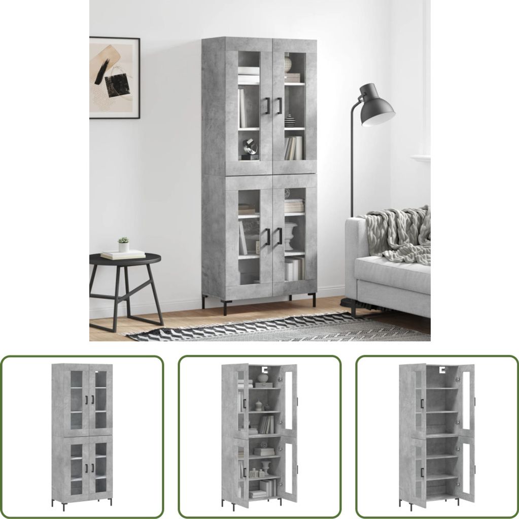 The Living Store Highboard Betongrau 69,5x34x180 cm Holzwerkstoff