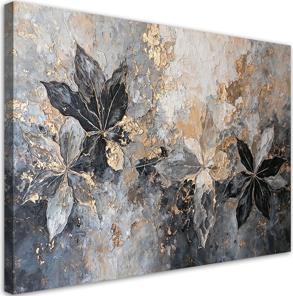 Leinwandbild Blätter Abstrakte Textur Gold 90x60 Feeby Silber bild für die wand bereit zum aufhängen