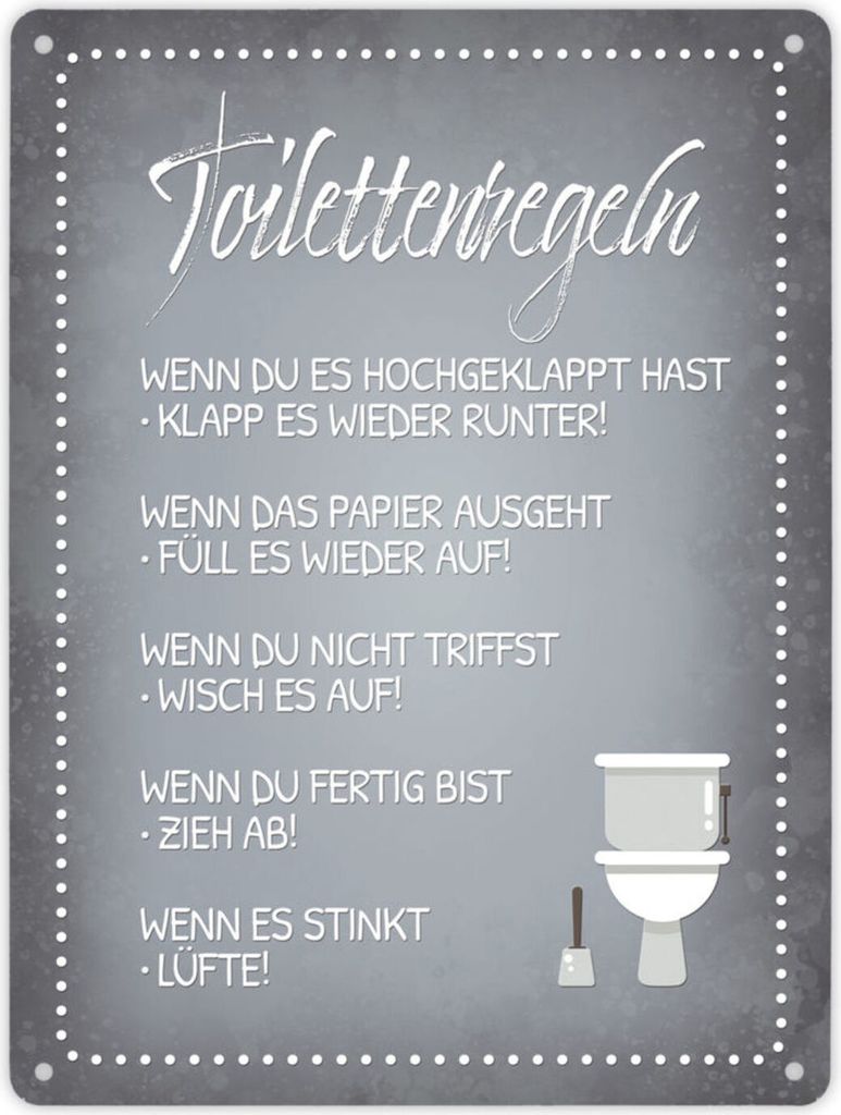 Metallschild XL mit Spruch: Toilettenregeln Schild Produktbild 