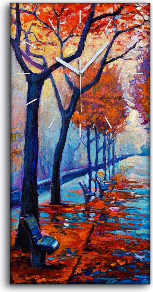 Leinwand Uhr Küche Wohnzimmer Bild 30x60 Malen von Park Bäumen Herbst Blätter - weiße Hände