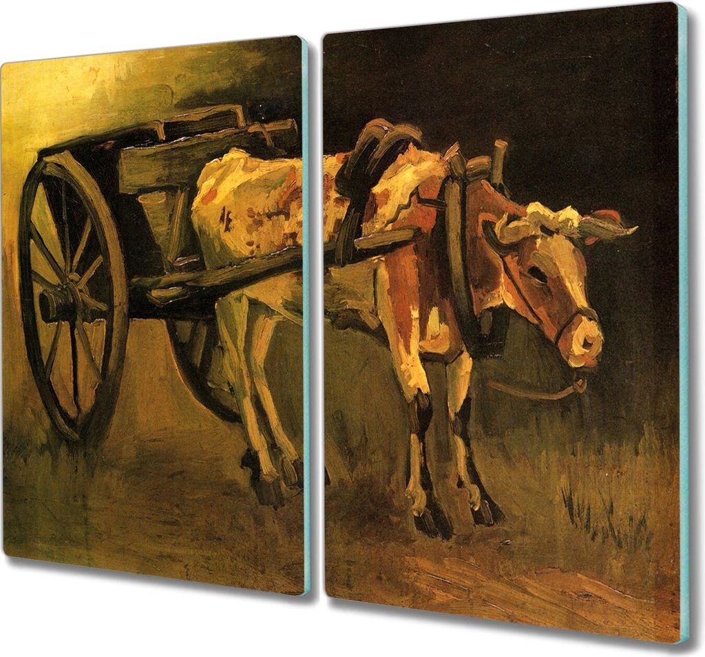Coloray Herdabdeckplatte 2x30x52 cm Schneidebrett Kochplattenabdeckung Küchenbrett Hackbrett - Ochsenkarren und das Van Gogh