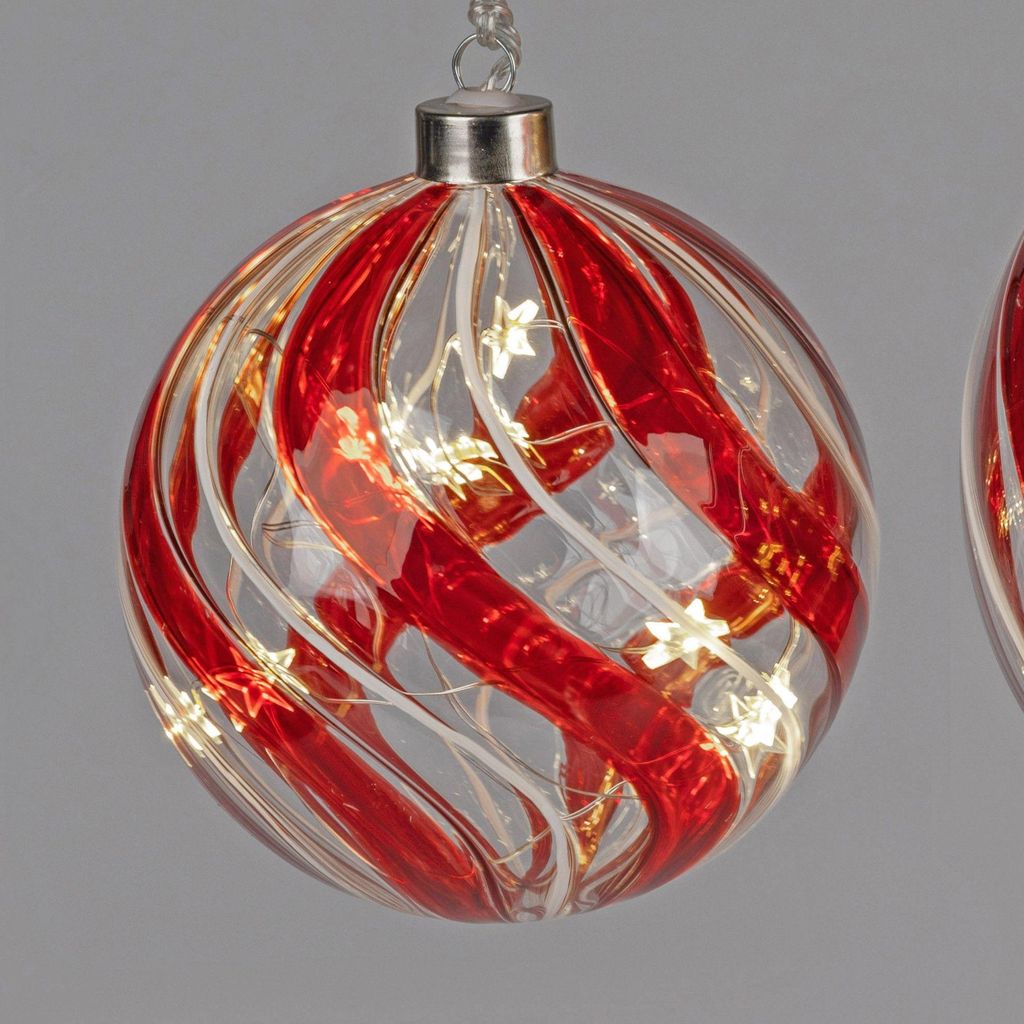 LED Kugel KLASSIK mit rotem WellenNachbildung zum aufhängen 12cm Glas Formano WA