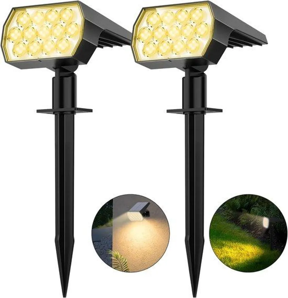 Lampe solaire extérieure étanche lot de 2 spots anti-panne de courant
