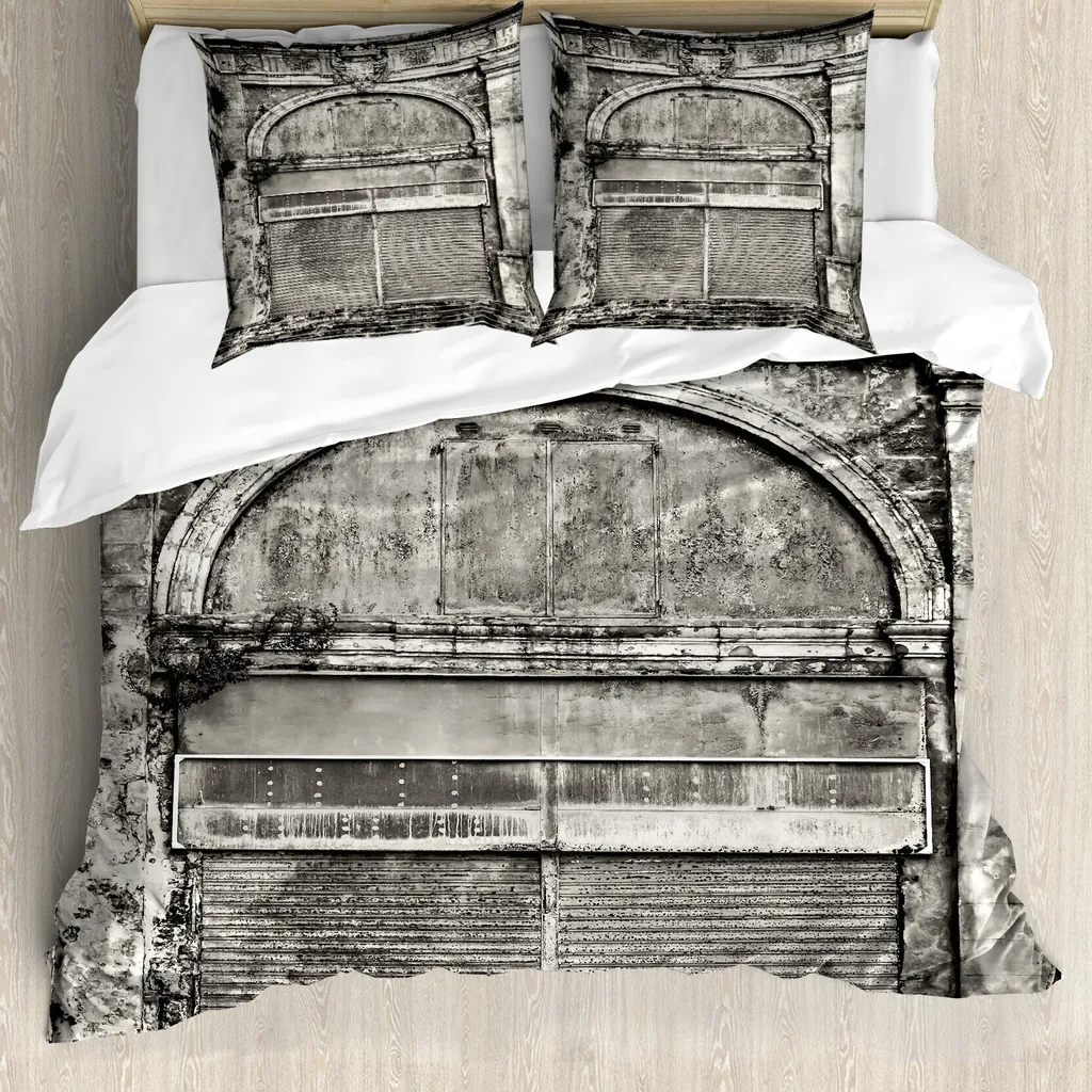 ABAKUHAUS Copripiumino rustico, frontale storico antico, antiacaro, adatto a chi soffre di allergie, con federe, 155 cm x 220 cm - 80 x 80 cm, grigio