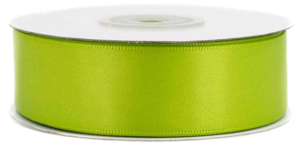 25mm breites, 20m langes, doppelseitig glänzendes maigrünes Satinband auf Rolle. Perfekt für Bastelprojekte und Geschenkverpackungen