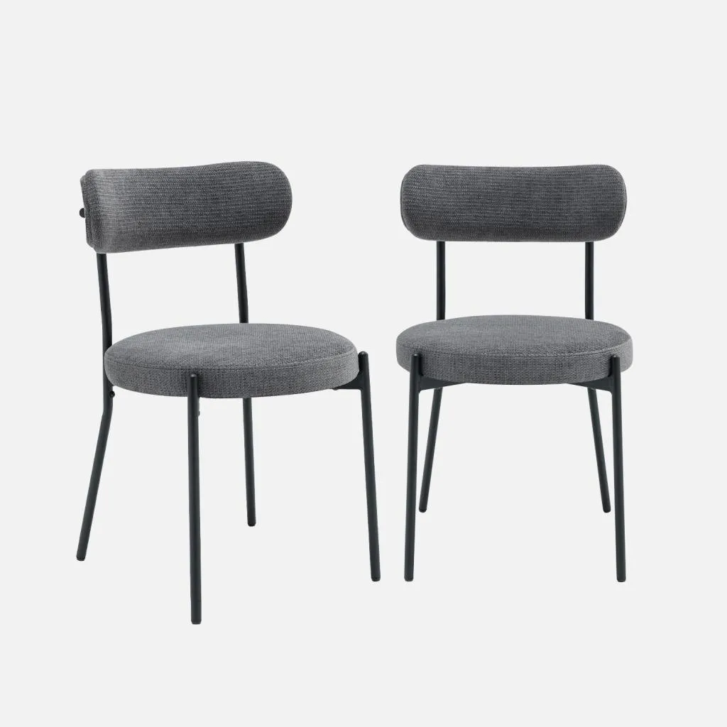 Coppia Sedie Imbottite Ciniglia e Metallo Grigio - Soggiorno Minimal