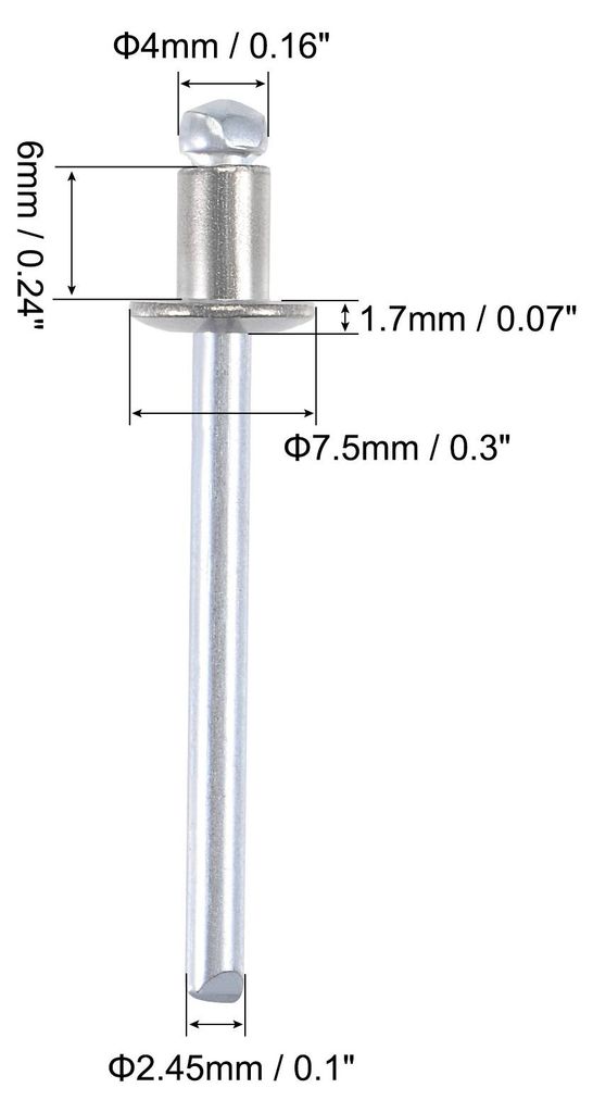 100stk. Blindnieten, 304 Edelstahl Zugnieten Kerndekorationsnieten 4mm Durchmesser 6mm Griffl?nge Silberton