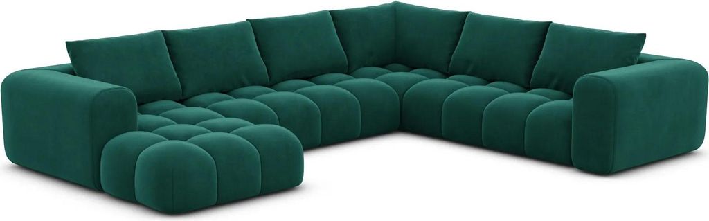 Samtstoff U-Form XXL Wohnlandschaft Lavera Smaragdgrün Links