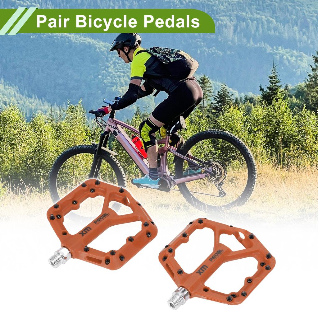Fahrradpedal Nylon Universelles Fahrrad Flachpedal Ohne Reflektoren Orange 14mm Achsen Antirutsch Fahrradpedal Für BMX MTB 1 Paar