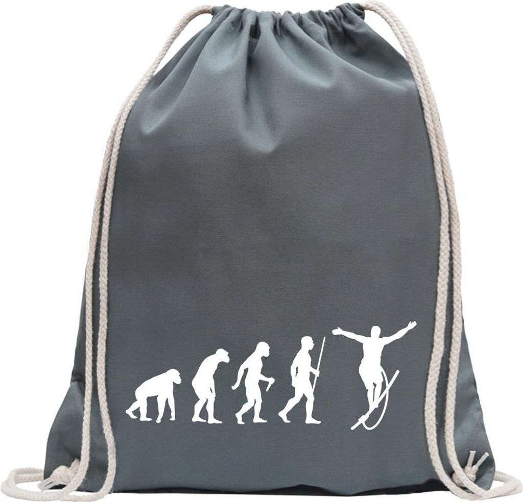 Kiwistar - Turnbeutel - stahlgrau - Seiltanz Laufen Evolution - Fun Rucksack Sport Beutel Gymsack Baumwolle mit Ziehgurt