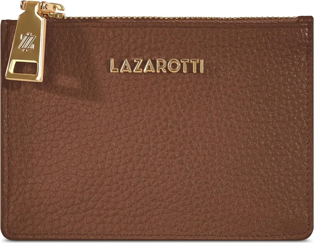 Lazarotti Bologna Zip Etui Portacarte in Pelle Marrone Slim RFID