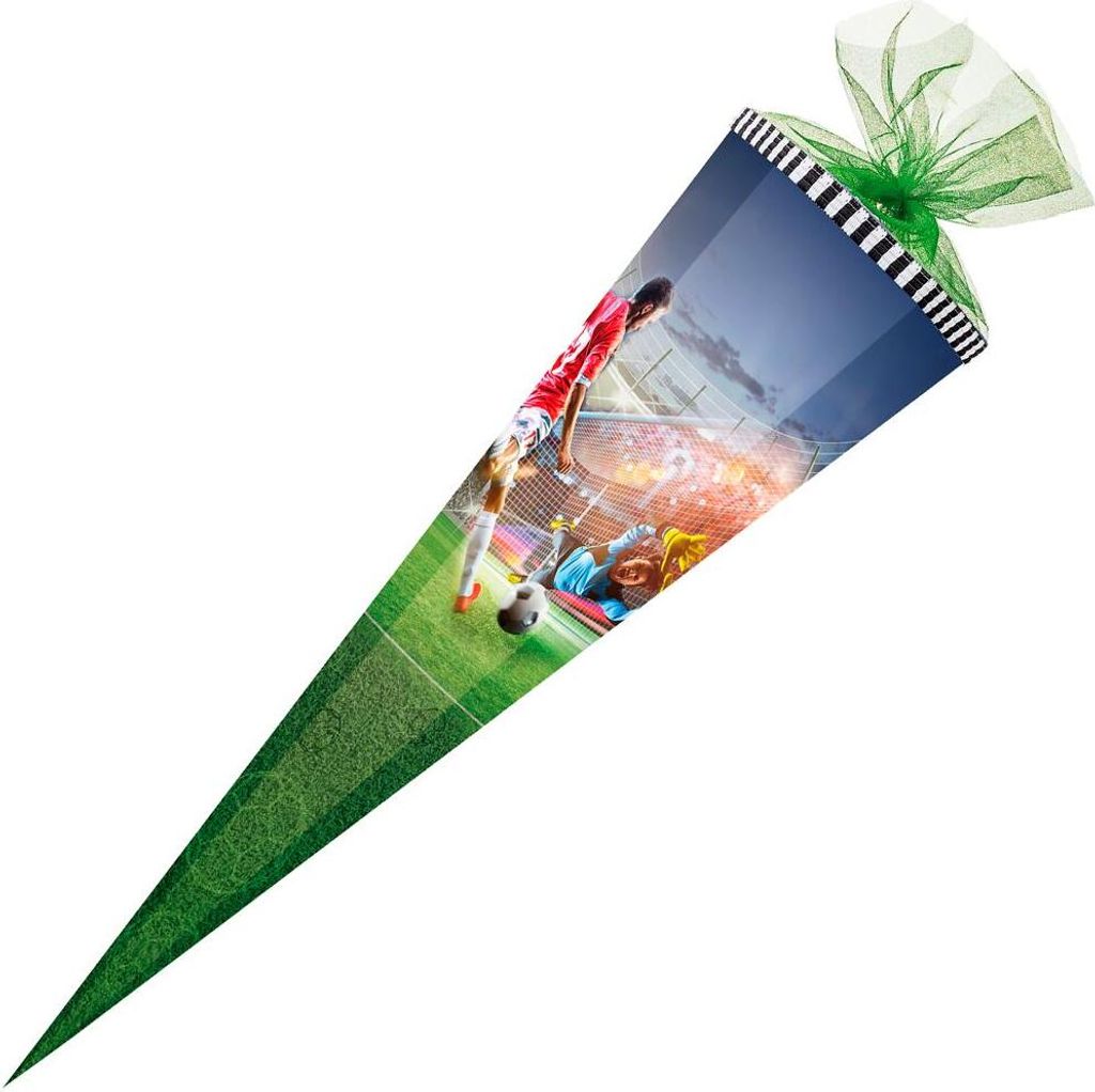 Schultüte Kicker 85cm mit Tüllverschluss grün, 6eckig