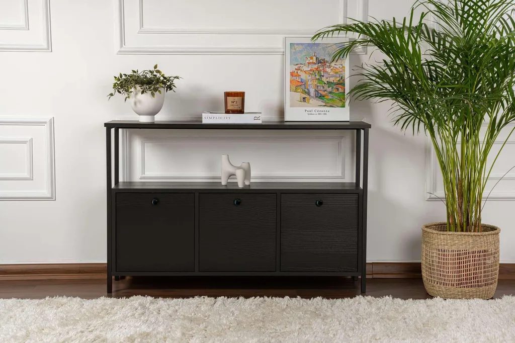 Table console 120cm noire en mélaminé résistant Solace Wood Black