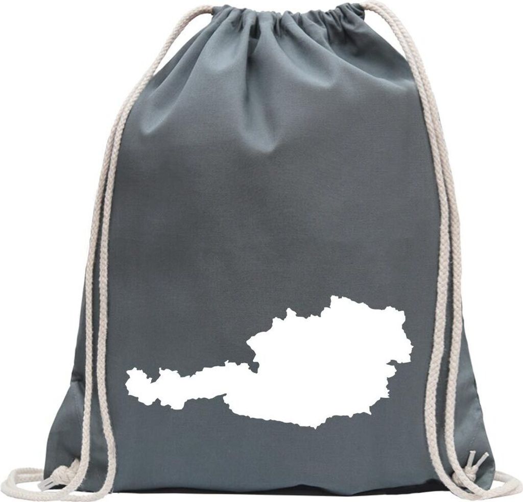 Kiwistar - Turnbeutel - stahlgrau - Österreich Umriss Kontur - Fun Rucksack Sport Beutel Gymsack Baumwolle mit Ziehgurt