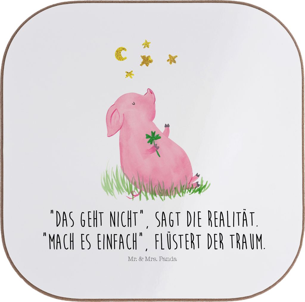 Mr. & Mrs. Panda Untersetzer Glas Schwein Glück - Weiß - Geschenk, Ziele, Tischschoner, Glücksbringer, Coaster, Lustige Sprüche, Motivation, St...