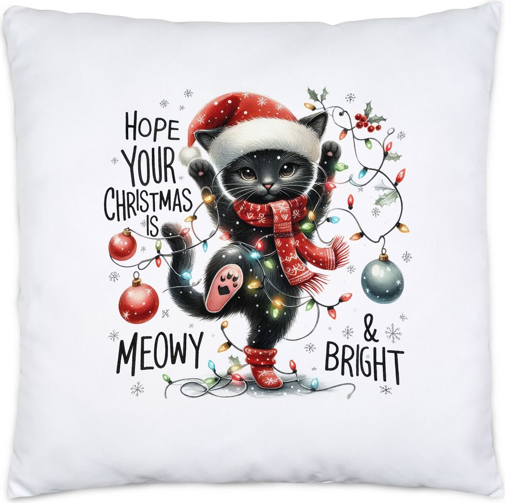 Hope Your Christmas Is Meowy Bright Lustiges Katzenmotiv Kissen Geschenkidee witziges Design Weihnachten